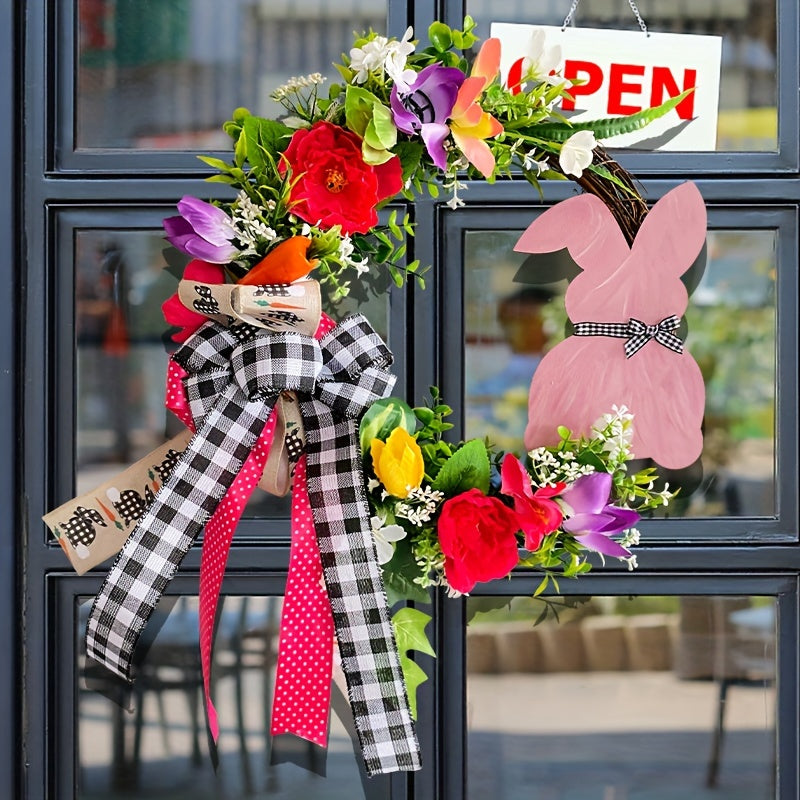 Rabbit Wooden Vine Wreath Sign Spring Outdoor Decoration