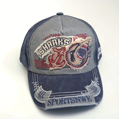 Vintage Washed Embroidery Shark Letter Baseball Cap Men's Sun Visor