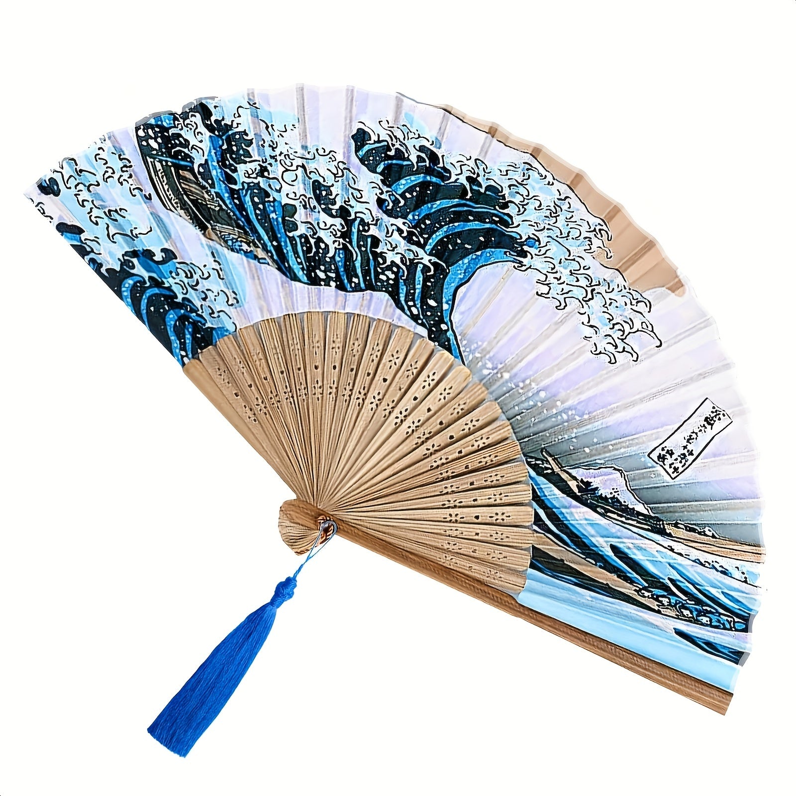 Large Ukiyo-e Surfing Kanagawa Figure Folding Fan