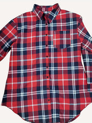  Plaid Print Long Shirt Button Front Collar