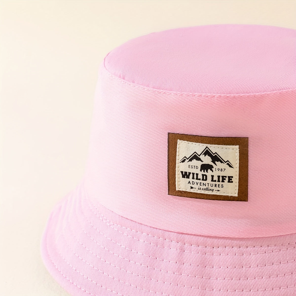 Wild Life Label Bucket Hat Solid Cotton Sunshade Basin Hat Casual Fisherman Cap