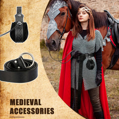 2pcs Medieval Viking Belt Faux Leather Belt Pouch Renaissance Cosplay Set