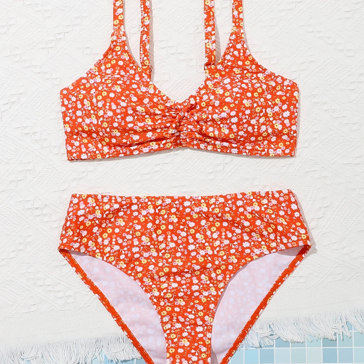 Girls Floral Bikini Set Cami Top & Briefs Beach Vacation