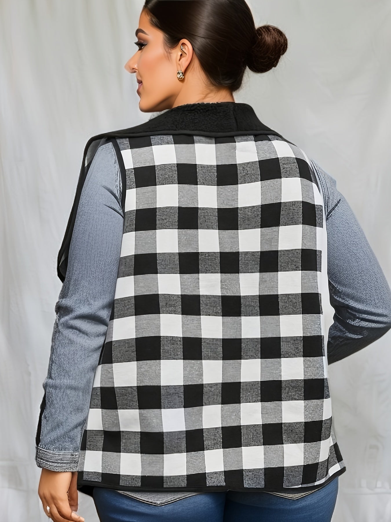  Colorblock Gingham Knit Vest