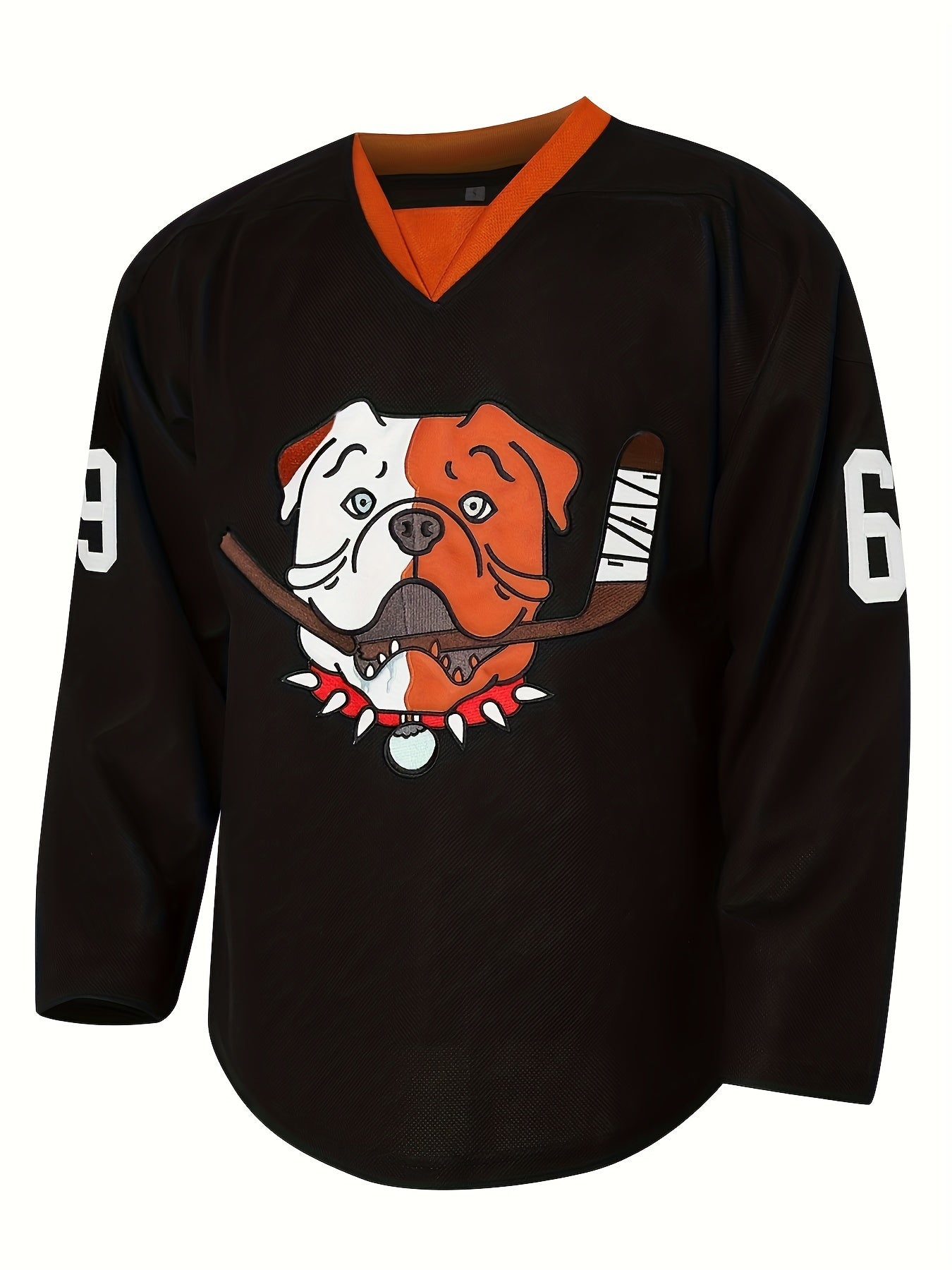 Men's Dog Print Long Sleeve Ice Hockey Jersey 69 Classic Embroidery