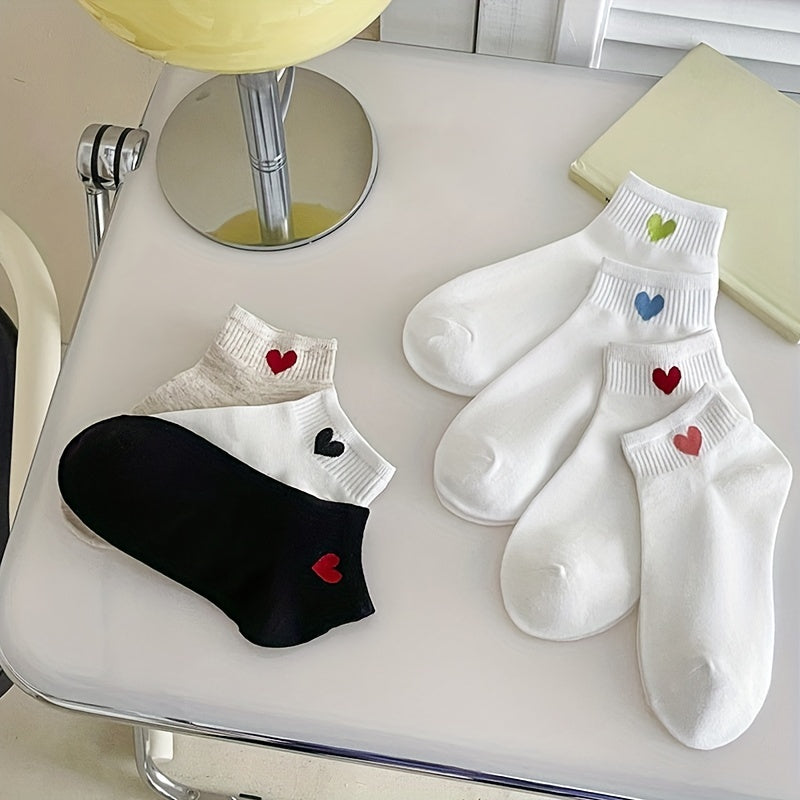 7 Pairs Heart Print Socks & Crew Neck Stockings