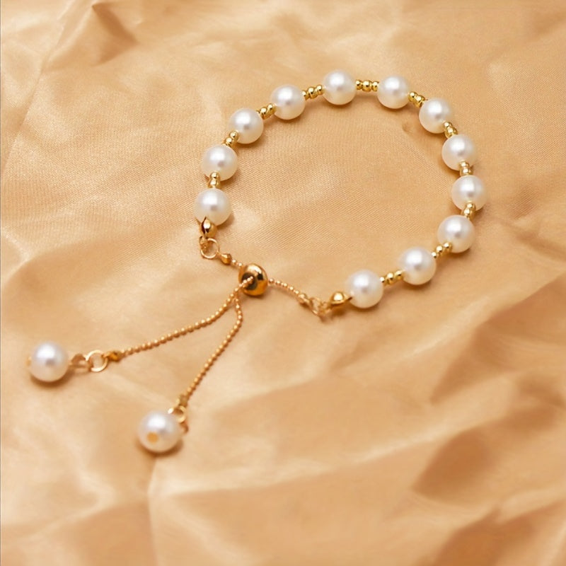 Faux Pearls Beaded Bracelet for Women - Hand Jewelry