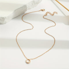 Small Ring Pendant Necklace Silver Alloy Elegant Women Girls