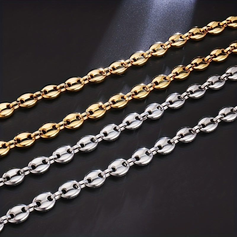 2pcs Stainless Steel Men's Coffee Bean Necklace Bracelet