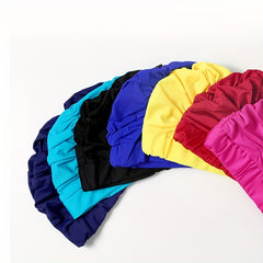 Ruched Solid Swim Cap Elastic Nylon Batch Cap for Women