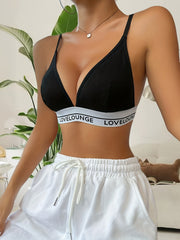 Letter Print Plunge Bra Comfy Breathable Push Up Bra Women's Lingerie