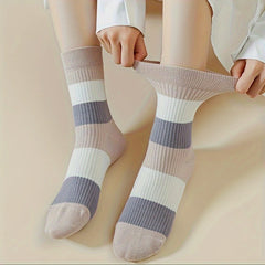 5 Pairs Striped Crew Socks Breathable Mid Tube Stockings
