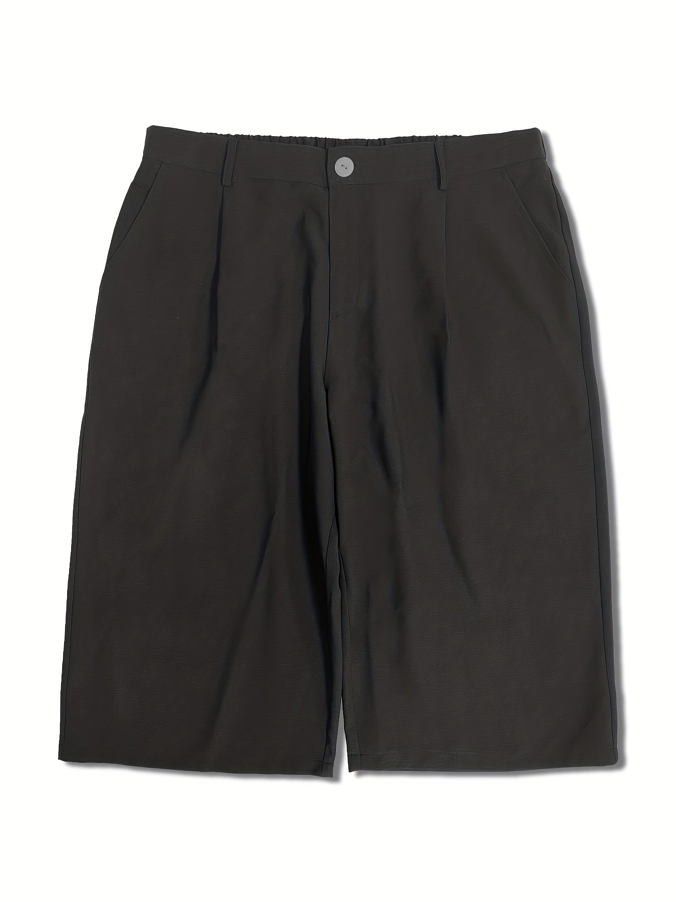  Solid Button Knee Length Elastic Waist Shorts