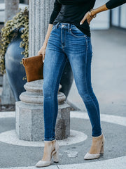 Stretchy Skinny Jeans Slim Fit Mid Rise Washed Denim Pants