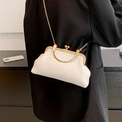 Ruched Handbag Top Ring Chain Clutch Purse For Evening Dinner
