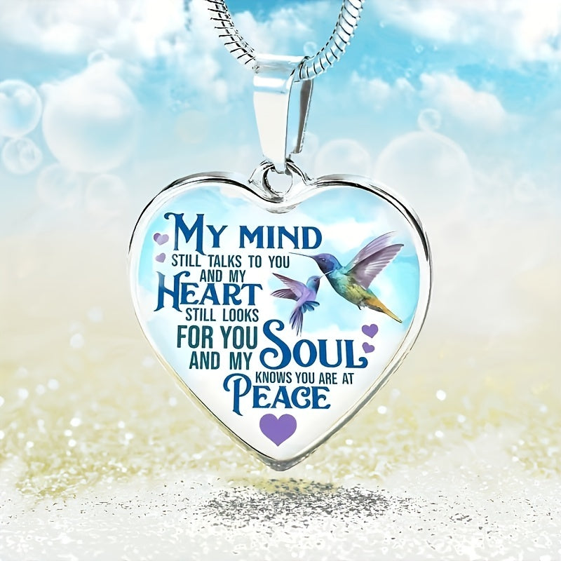 Heart Shape Bird Text Pendant Necklace Men's Party Jewelry