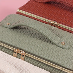 Embossed PU Leather Makeup Storage Bag Zipper Top Handle