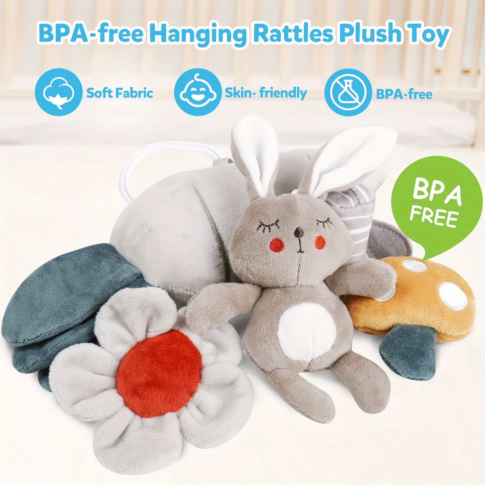 Soft Plush Baby Car Seat Hanging Toy Animal Wind Chime Squeaky