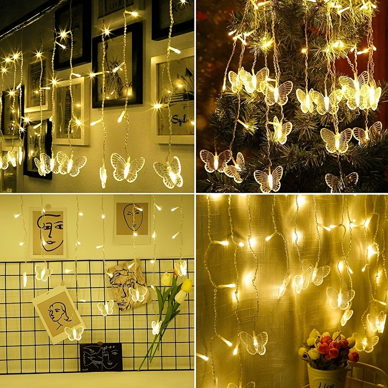 48 LED USB Curtain Lights 8 Modes Waterproof 10 Butterflies for Christmas Decor