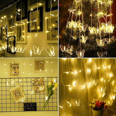 48 LED USB Curtain Lights 8 Modes Waterproof 10 Butterflies for Christmas Decor