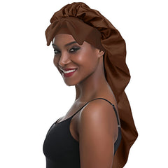 Women's Satin Fabric Night Cap Hair Cap Bonnet with Braided Bow
