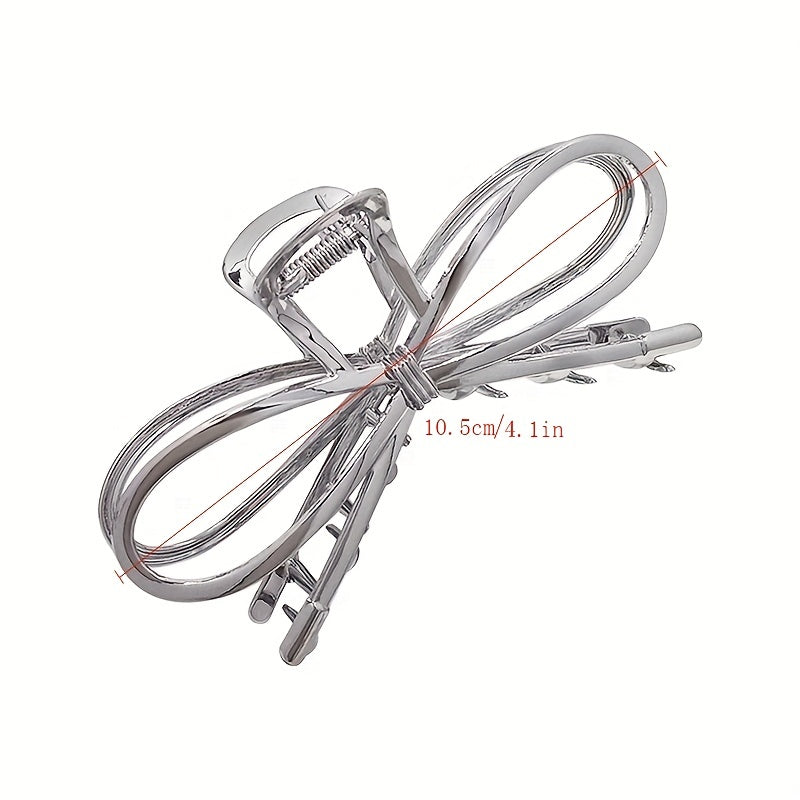 Silvery Bowknot Hair Claw Clip Strong Grip Hair Jaw Clip