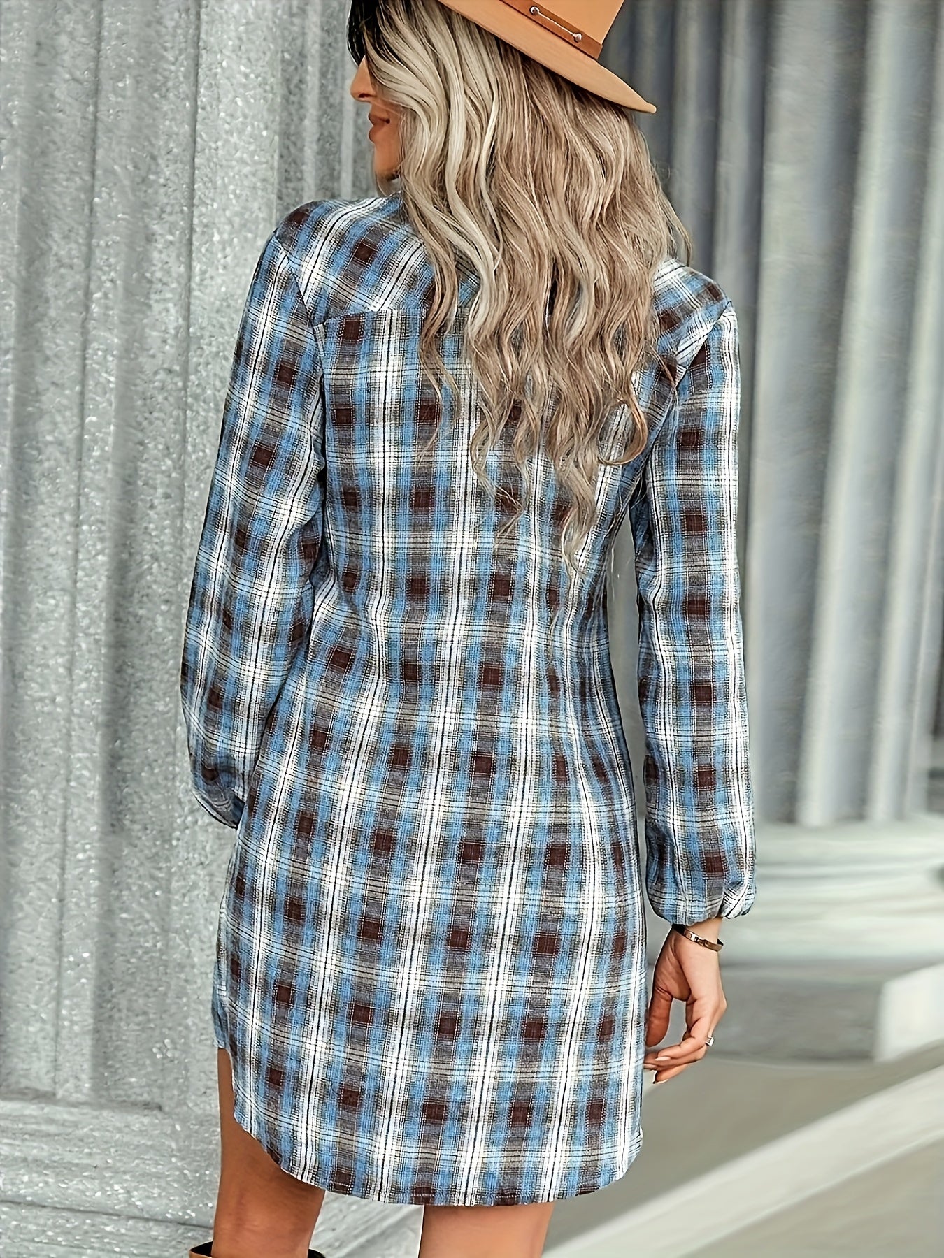 Plaid Print Knot Front Button Up Dress