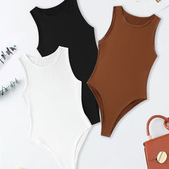 Versatile Sleeveless Bodysuits Crew Neck Slim Summer 3pcs