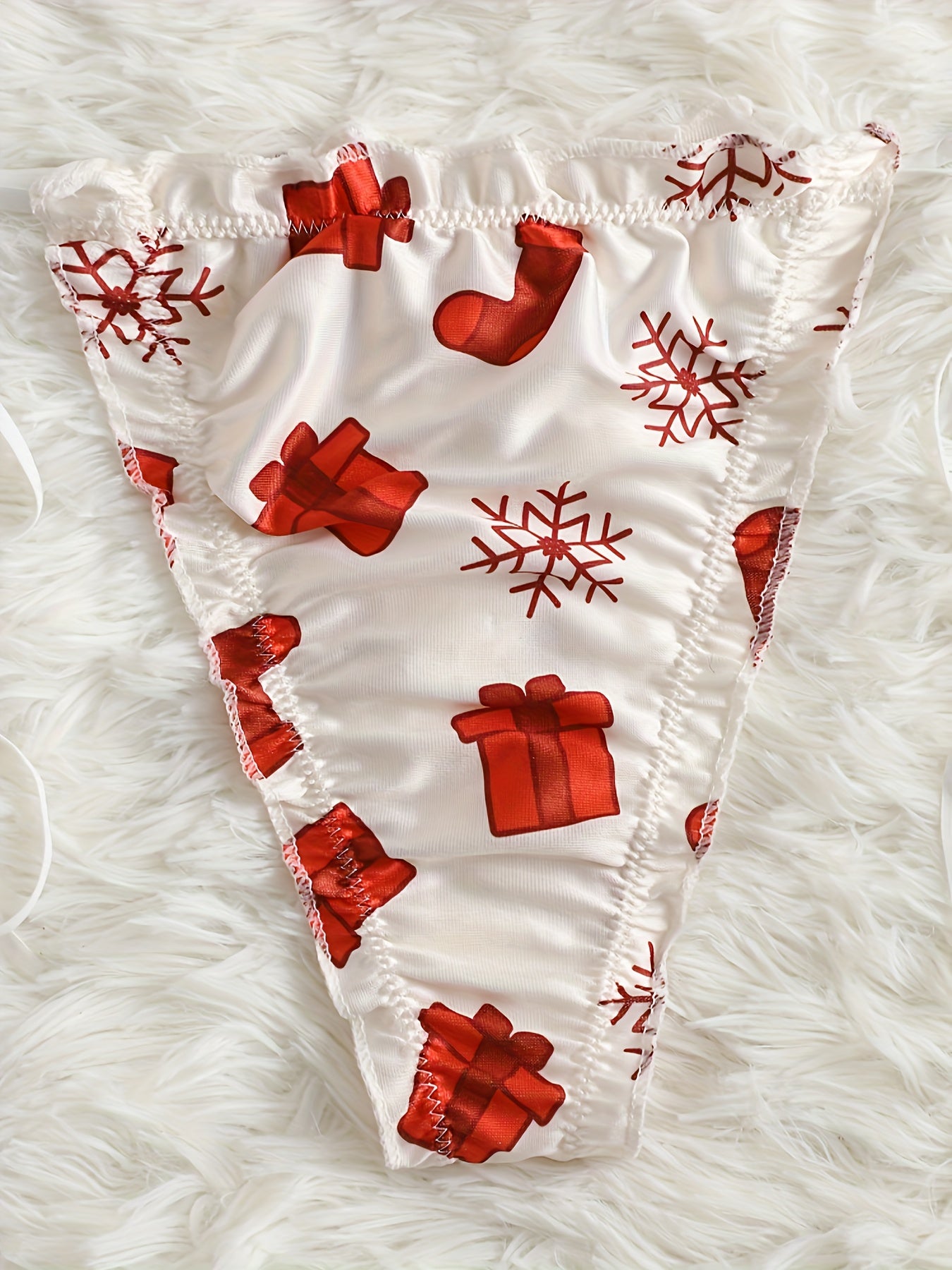 Xmas Print Lingerie Set Ruffle Crop Top & Panties Sexy Women's Underwear