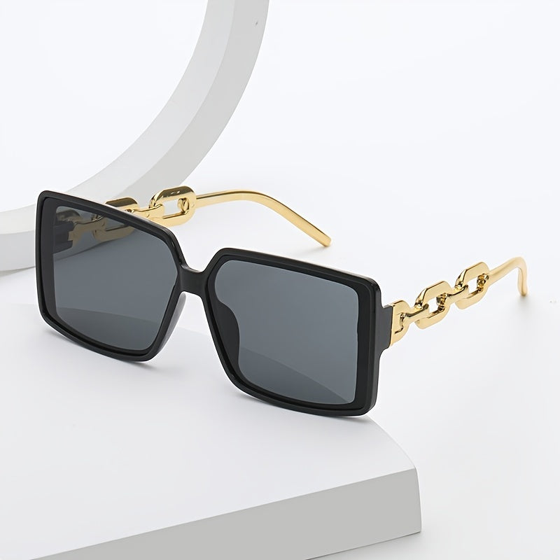 Women's Oversized Square Sunglasses with Metal Chain Temple