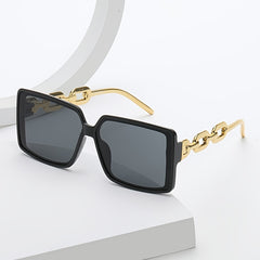 Women's Oversized Square Sunglasses with Metal Chain Temple