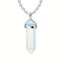 Vintage Silver Quartz Crystal Necklace Chakra Healing Point Pendulum Pendant