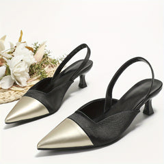 Women's Pointed Toe Slingback Kitten Heels Satin Sandals