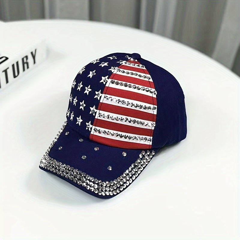Flag Rhinestone Baseball Cap Patriotic Dad Hat