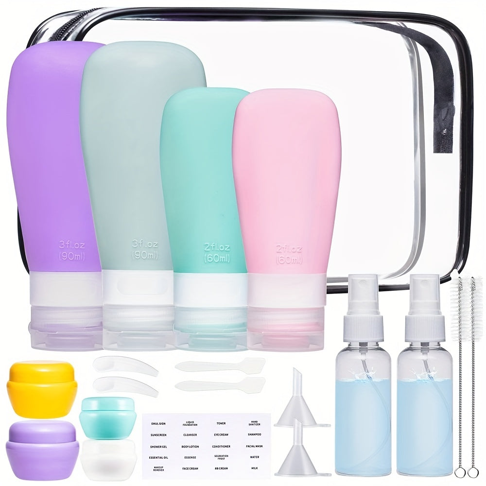 20 Pcs Leak Proof Silicone Travel Bottles Set - TSA Approved Toiletry Containers