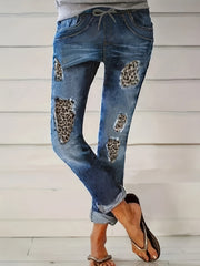  Leopard Patched Denim Pants