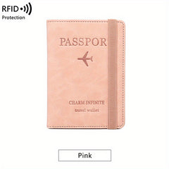 RFID Blocking Passport Holder Card Holder PU Leather Three Fold