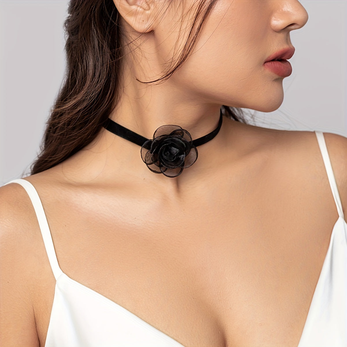 Vintage Flower Charm Choker Necklace Camellia Necklace for Women