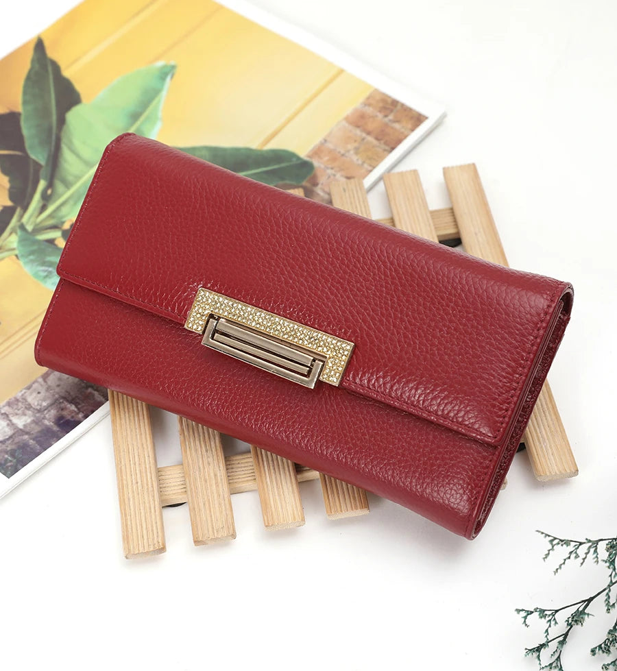 Women's Leather Clutch Bag Wallet Long Cow Leather Purse