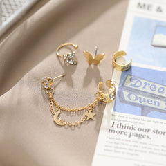 4 Pcs Chain Faux Diamond Butterfly Ear Studs