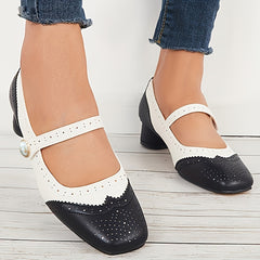 Women's Retro Colorblock Low Heels Mary Jane Dress Pumps