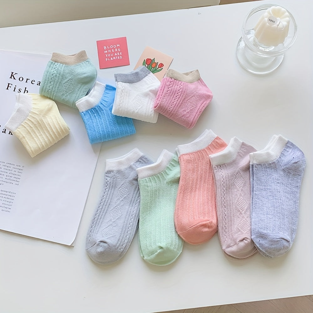 10 Pairs Ribbed Ankle Socks Comfy Breathable All-match Women's Stockings