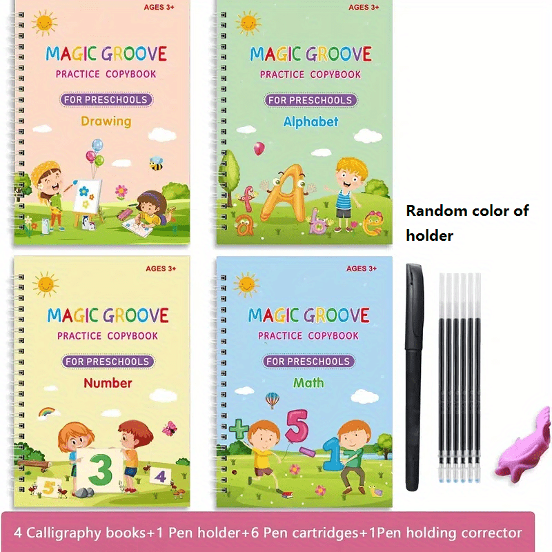 4 Reusable Copybooks with Pen for Kids Handwriting Practice Learning Toys