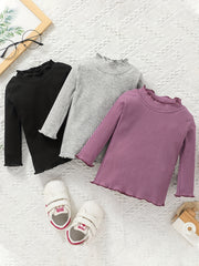 Baby Toddler Girls Long Sleeve Solid Wave Edge T Shirt Tops Blouse Sweater