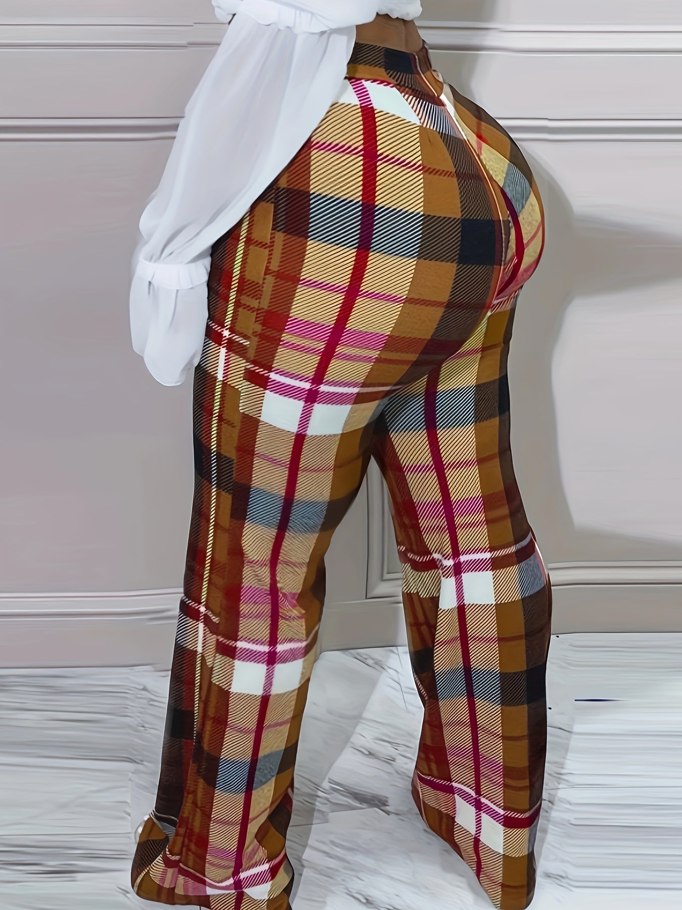  Plaid Print High Rise Trousers