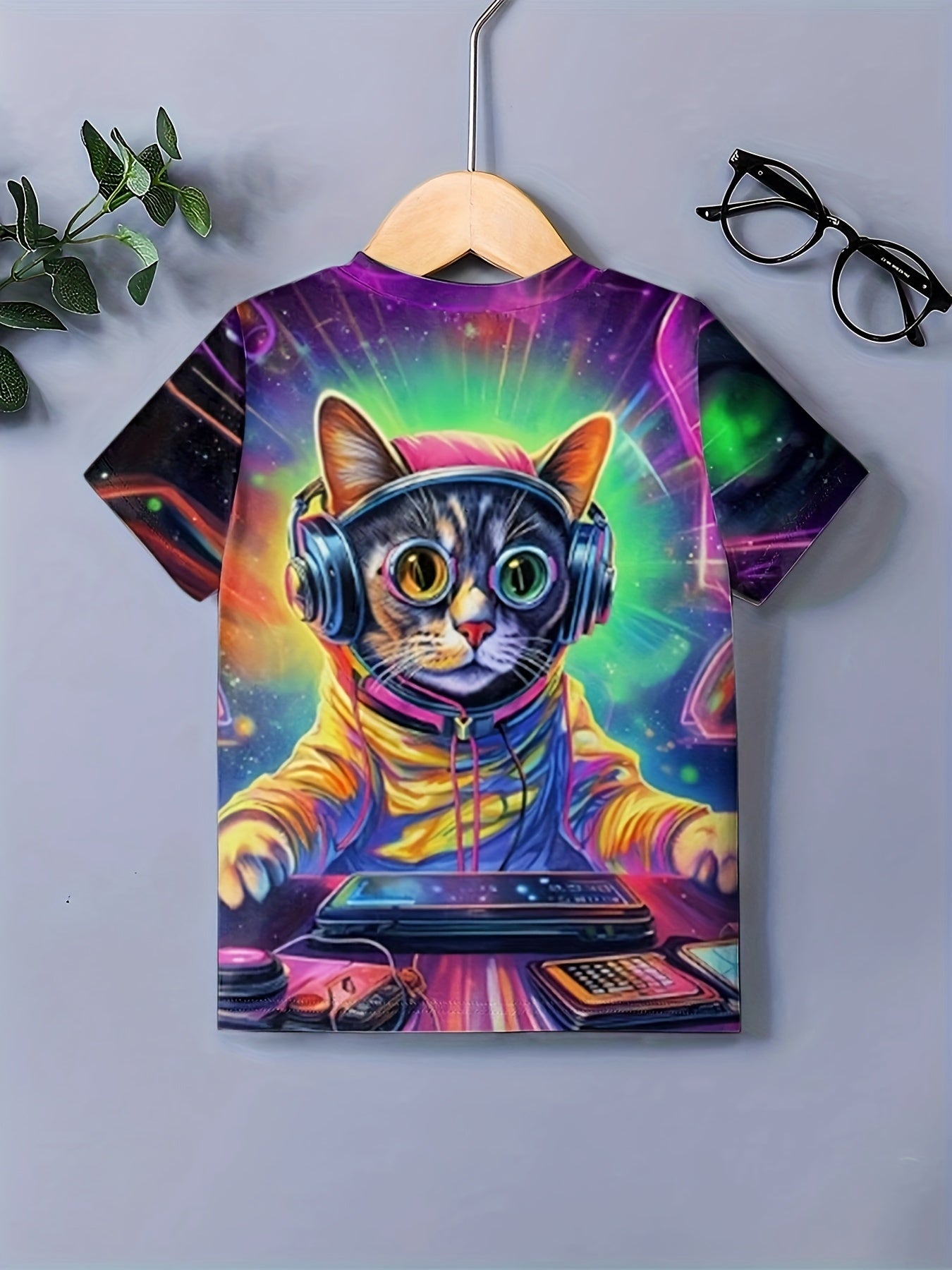 Cat DJ 3D Print Boy's T-Shirt Kids Casual Short Sleeve Breathable