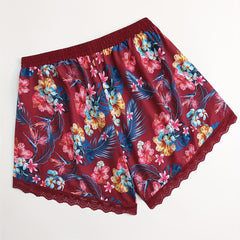  Boho Pajama Shorts Women's Plus Tropical Print Lace Trim Shorts