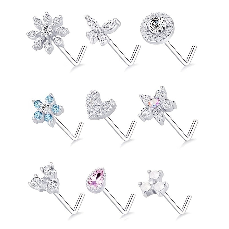 Stainless Steel Nose Ring Stud Flower Snowflake Butterfly Nose Piercing