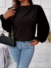  Lantern Sleeve Round Neck Blouse