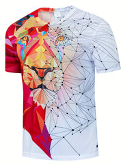 Lion Print Unisex Crew Neck T Shirt - Breathable Graphic Top